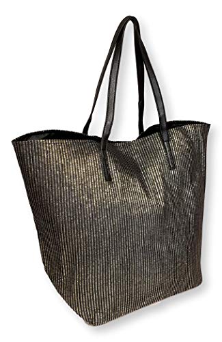 SONA G DESIGNS Black with Metallic Gold Lightweight Tote Bag - Custom Embroidery Personalization Available (Black)