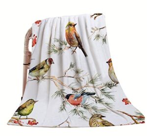 hgod designs bird throw blanket,vintage watercolor forest birds painting design soft warm decorative throw blanket for bed chair couch sofa 30″x40″