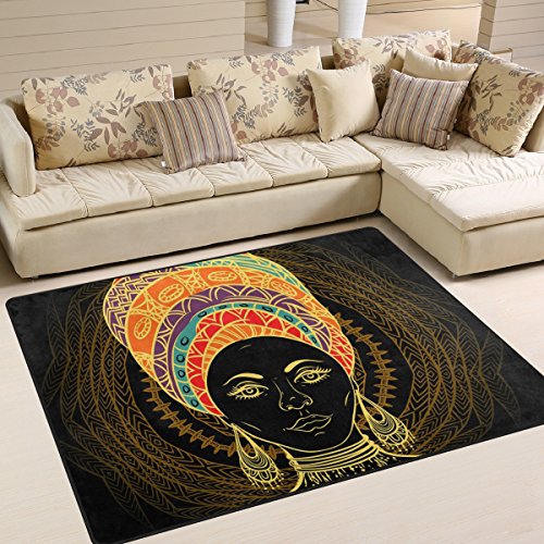 Large Area Rugs African Woman in Turban Printed,Lightweight Water-Repellent Floor Carpet for Living Room Bedroom Home Deck Patio,6'8" x 4'10"