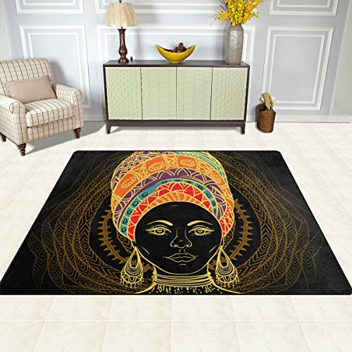 Large Area Rugs African Woman in Turban Printed,Lightweight Water-Repellent Floor Carpet for Living Room Bedroom Home Deck Patio,6'8" x 4'10"