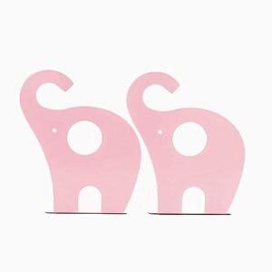 leoyoubei steel book racks cute elephant art bookends desk accessories & workspace organizers, kids bedroom or playroom, office or gift -small books,book organizer non-slip 1 pairs pink