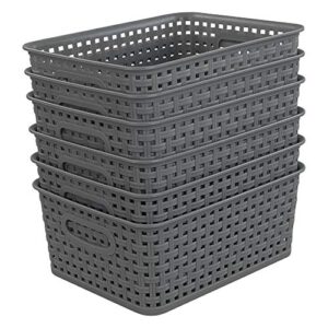 pekky grey plastic storage baskets, classroom organization baskets, 6 packs