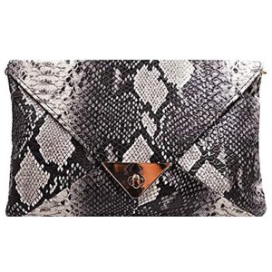 CLARA Women Fashion Snakeskin Pattern Clutch Handbag Envelope Bag Chain Shoulder Bag Evening Party Bag