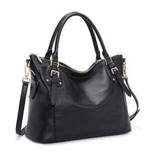 kattee women’s genuine leather handbags shoulder tote organizer top handles crossbody bag satchel designer purse large capacity (black)