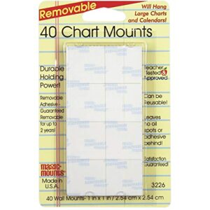 magic mounts removable chart mounts, 1″ x 1″, pack of 40 (mil3226)