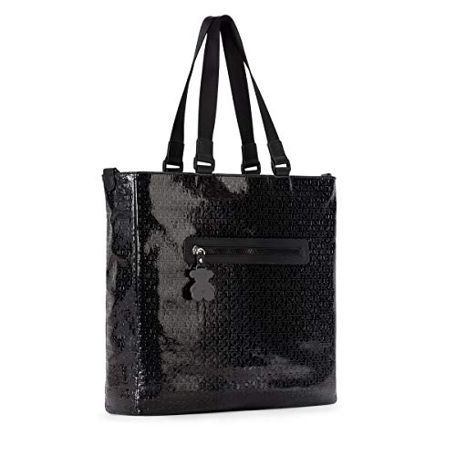 TOUS Waterproof Vinyl Combined with Patent Leather Effect Shopping Bag for Women, 34x34x28 cm, Lindsay Collection