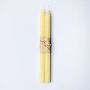 100% Pure Beeswax Handmade Taper Candles (Coconut Cream) - 10 Inch Smokeless Dripless Pair - Natural Subtle Honey Smell - Elegant Honeycomb Design — by Galánta & Co.