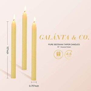 100% Pure Beeswax Handmade Taper Candles (Coconut Cream) - 10 Inch Smokeless Dripless Pair - Natural Subtle Honey Smell - Elegant Honeycomb Design — by Galánta & Co.