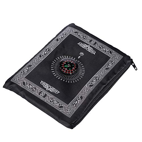 Hitopin Travel Prayer Mat, 60cm*100cm Praying Rug, Portable Polyester Prayer Rug with Compass, Islamic Waterproof Prayer Mat, Musilm Prayer Mat, for Ramadan Gifts, Islamic Prayer (Black)