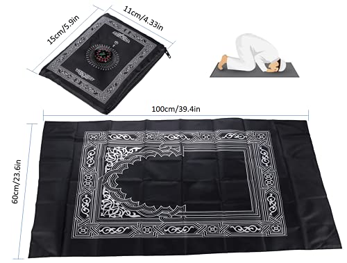 Hitopin Travel Prayer Mat, 60cm*100cm Praying Rug, Portable Polyester Prayer Rug with Compass, Islamic Waterproof Prayer Mat, Musilm Prayer Mat, for Ramadan Gifts, Islamic Prayer (Black)