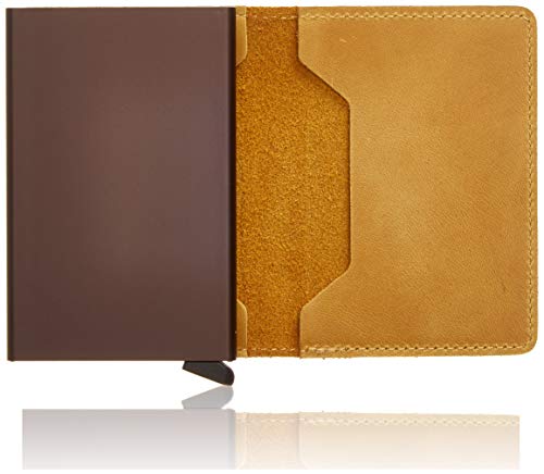 Secrid - Slim Wallet Genuine Vintage Leather RFID Safe Card Case for max 12 Cards (Chocolate) (Ochre)