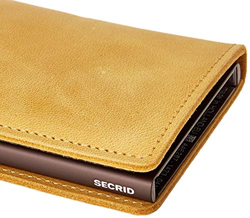 Secrid - Slim Wallet Genuine Vintage Leather RFID Safe Card Case for max 12 Cards (Chocolate) (Ochre)