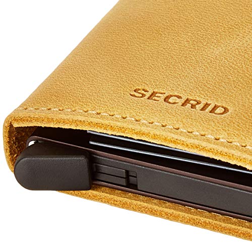 Secrid - Slim Wallet Genuine Vintage Leather RFID Safe Card Case for max 12 Cards (Chocolate) (Ochre)