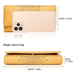 APHISON Womens Wallets RFID Blocking PU Leather Clutch Long Wallet for Women Card Holder Phone Organizer Ladies Travel Purse Hollow Out Sunflower Design Gift Box 2214 YELLOW