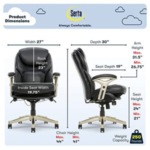 Serta Ergonomic Executive Office Motion Technology, Adjustable Mid Back Desk Chair with Lumbar Support, Black Bonded Leather