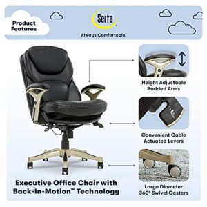 Serta Ergonomic Executive Office Motion Technology, Adjustable Mid Back Desk Chair with Lumbar Support, Black Bonded Leather