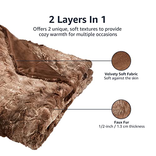 Amazon Brand – Pinzon Faux Fur Throw Blanket 63" x 87", Alpine Brown