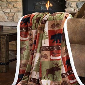 Carstens, Inc Patchwork Lodge Soft Sherpa Plush Throw Blanket, 54" x 68", Multicolor