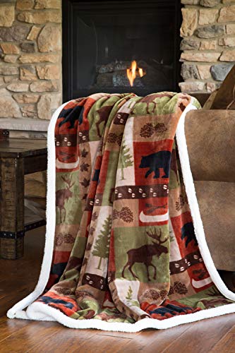 Carstens, Inc Patchwork Lodge Soft Sherpa Plush Throw Blanket, 54" x 68", Multicolor