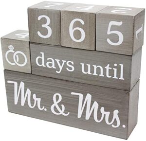 wedding countdown calendar wooden blocks – engagement gifts – bride to be – bridal shower gift – engaged – engagement gifts for couples – rustic gray with white numbers