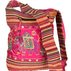 Pink Shoulder Bag Handmade Embroidered Elephant Boho Bohemian Hippie Tote Gypsy Beach Bag