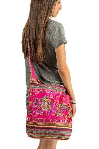 Pink Shoulder Bag Handmade Embroidered Elephant Boho Bohemian Hippie Tote Gypsy Beach Bag