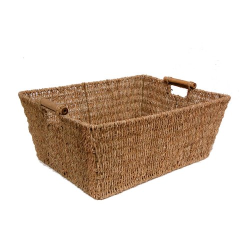 The Lucky Clover Trading Seagrass Storage Bamboo Accent Handles Basket, Natural