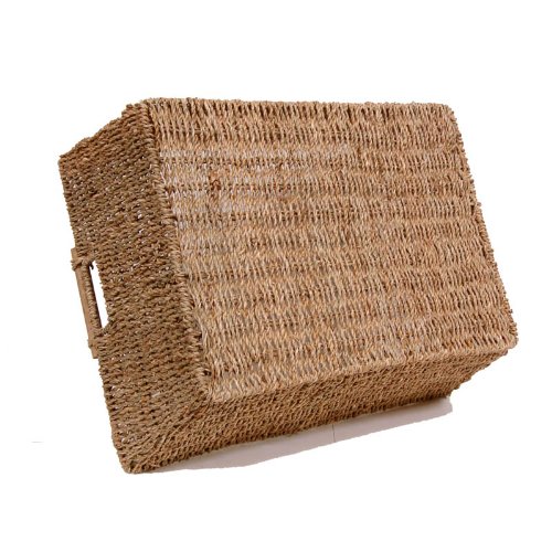 The Lucky Clover Trading Seagrass Storage Bamboo Accent Handles Basket, Natural