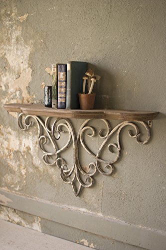 Decorative Wall Shelf with Vintage Style Rustic Bracket with Filigree Detail and Distressed Paint Finish