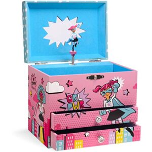 Jewelkeeper Girl Power Superhero Musical Jewelry Box with 2 Pullout Drawers, Fur Elise Tune