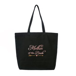 ELEGANTPARK Mother of the Bride Gifts Bag Cotton Mother of the Bride Bag and Tote Mother Gifts for Wedding Tote Bag With Pocket Shoulder Bag Black With Pink Embroidery