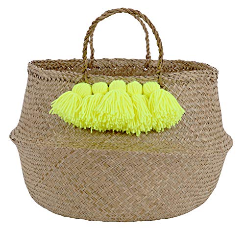 Meri Meri Neon Yellow Tassel Basket (Pack of 1)