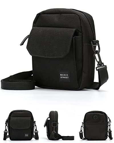 Black Small Side Shoulder Bag Crossbody Bag For Men Women Mini Messenger Bag Satchel Bag Travel Purse Wallet Passport Holder Bag, Cell Phone Purse Neck Pouch Wallet- Unisex