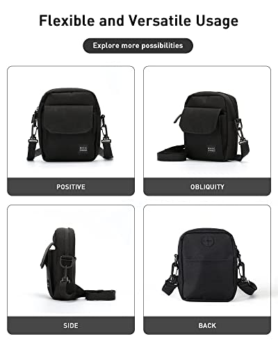 Black Small Side Shoulder Bag Crossbody Bag For Men Women Mini Messenger Bag Satchel Bag Travel Purse Wallet Passport Holder Bag, Cell Phone Purse Neck Pouch Wallet- Unisex