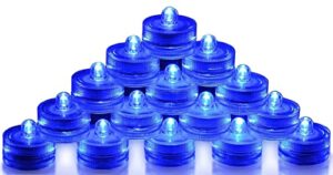 samyo set of 12 waterproof wedding submersible battery led tea lights underwater sub lights- wedding centerpieces party decorate (blue)