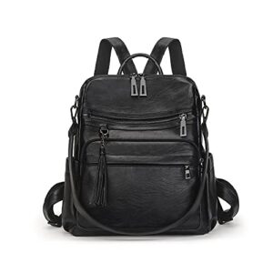 artwell backpack purse for women fashion pu leather designer travel large ladies shoulder bags tote tassel rucksack (black)