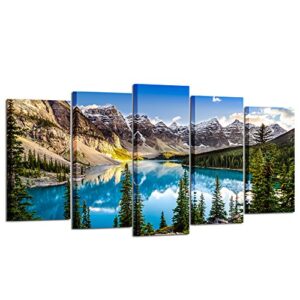 kreative arts – 5 pieces canvas prints wall art canada moraine lake and rocky mountain landscape pictures modern canvas painting giclee artwork for home decoration (large size 60x32inch)