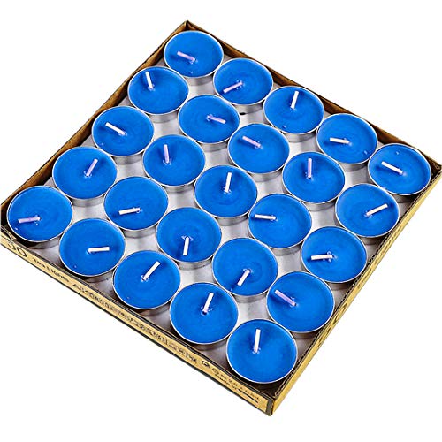 Tea Lights Candles, 50 Pack Flameless Colorful Tealights Holder Variety Relaxing Paraffin Pressed Wax 2 Hours Burn Time for Travel,Centerpiece,Party Gift Happy Birthday New Year Wedding (Blue)