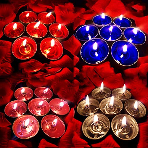 Tea Lights Candles, 50 Pack Flameless Colorful Tealights Holder Variety Relaxing Paraffin Pressed Wax 2 Hours Burn Time for Travel,Centerpiece,Party Gift Happy Birthday New Year Wedding (Blue)