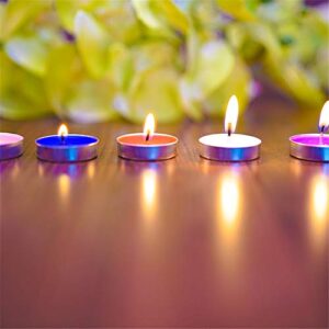 Tea Lights Candles, 50 Pack Flameless Colorful Tealights Holder Variety Relaxing Paraffin Pressed Wax 2 Hours Burn Time for Travel,Centerpiece,Party Gift Happy Birthday New Year Wedding (Blue)