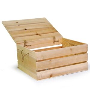 the lucky clover trading storage box with swing lid crate, natural wood