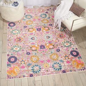 Nourison Passion Silver 5'3" x 7'3" Area -Rug, Boho, Moroccan, Bed Room, Living Room, Dining Room, Kitchen, Easy -Cleaning, Non Shedding, (5' x 7')