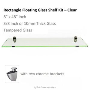 Fab Glass and Mirror 8 X 48 Inch Rectangle Floating Clear Tempered Kit Glass Shelf, 8" X 48",