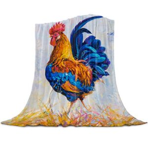 Microfiber Throw Blanket Warm Fuzzy Plush Fleece Blanket Brightly Colored Rooster in The Farm Lightweight Luxury Blankets Super Soft for Bed/Couch/Sofa 40"x50"