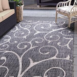 Unique Loom Outdoor Botanical Collection Botanical, Coastal, Vines, Indoor and Outdoor Area Rug (5' 0 x 8' 0 Rectangular, Charcoal Gray/Beige)