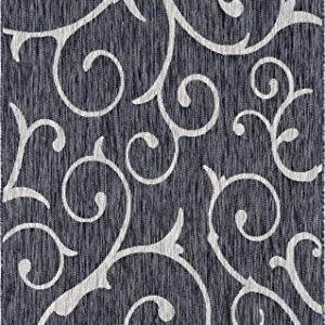 Unique Loom Outdoor Botanical Collection Botanical, Coastal, Vines, Indoor and Outdoor Area Rug (5' 0 x 8' 0 Rectangular, Charcoal Gray/Beige)