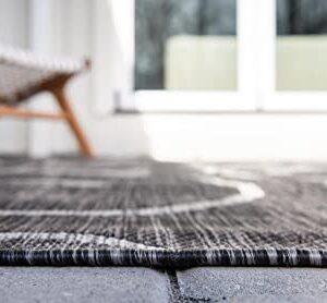 Unique Loom Outdoor Botanical Collection Botanical, Coastal, Vines, Indoor and Outdoor Area Rug (5' 0 x 8' 0 Rectangular, Charcoal Gray/Beige)