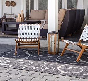 Unique Loom Outdoor Botanical Collection Botanical, Coastal, Vines, Indoor and Outdoor Area Rug (5' 0 x 8' 0 Rectangular, Charcoal Gray/Beige)