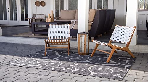 Unique Loom Outdoor Botanical Collection Botanical, Coastal, Vines, Indoor and Outdoor Area Rug (5' 0 x 8' 0 Rectangular, Charcoal Gray/Beige)