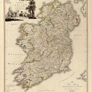 Ireland Antique Map Wall Art 24 x 29. Great Irish Gift For Any Lover of Gaelic Culture & History. Classic, Incredibly Detailed Poster is Beautifully Printed on Premium Paper With UV Resistant Ink